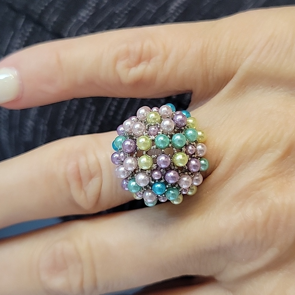 PASTEL BAUBLE BEADED STATEMENT RING - Picture 3 of 8